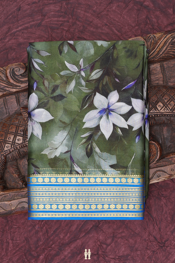 Mysore Silk Saree In Fern Green With Floral Design