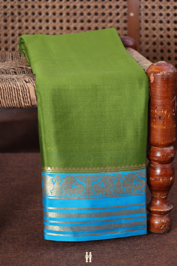 Mysore Silk Saree In Fern Green With Peacock Border