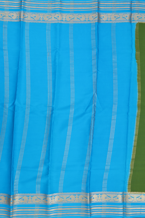 Mysore Silk Saree In Fern Green With Peacock Border