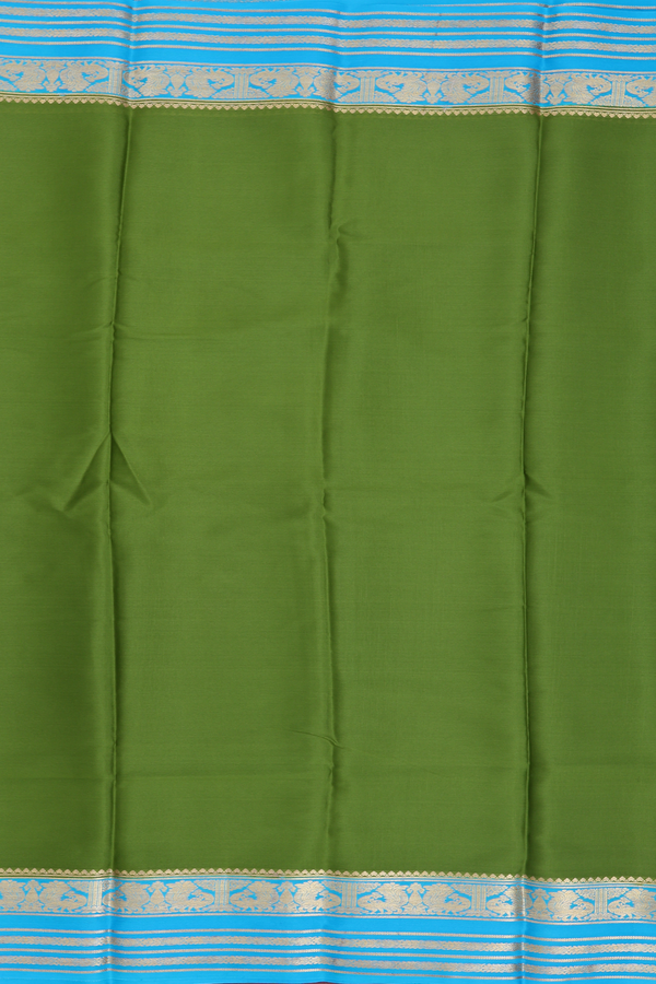 Mysore Silk Saree In Fern Green With Peacock Border