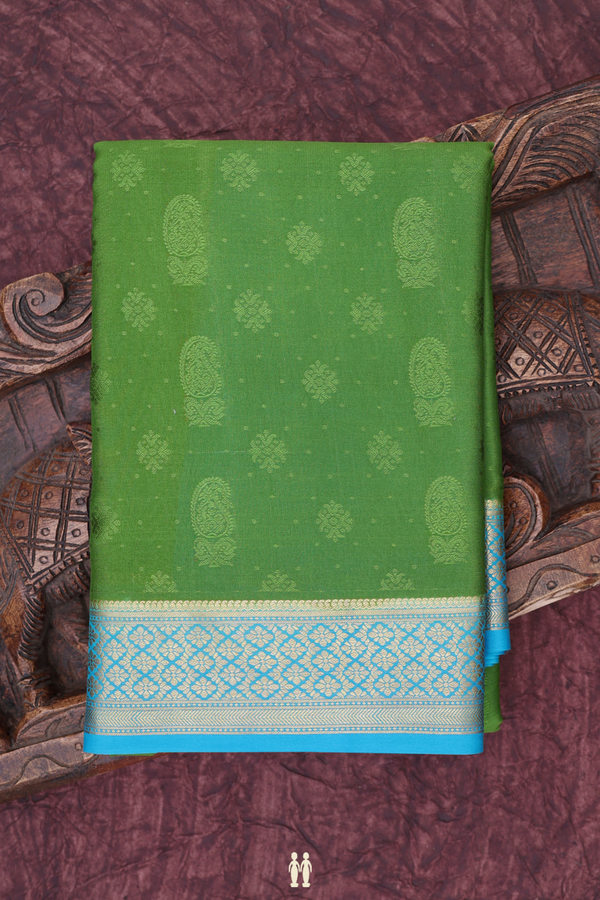Mysore Silk Saree In Fern Green With Paisley Design