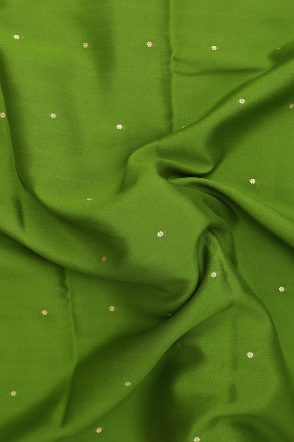 Mysore Silk Saree In Parrot Green With Zari Buttis