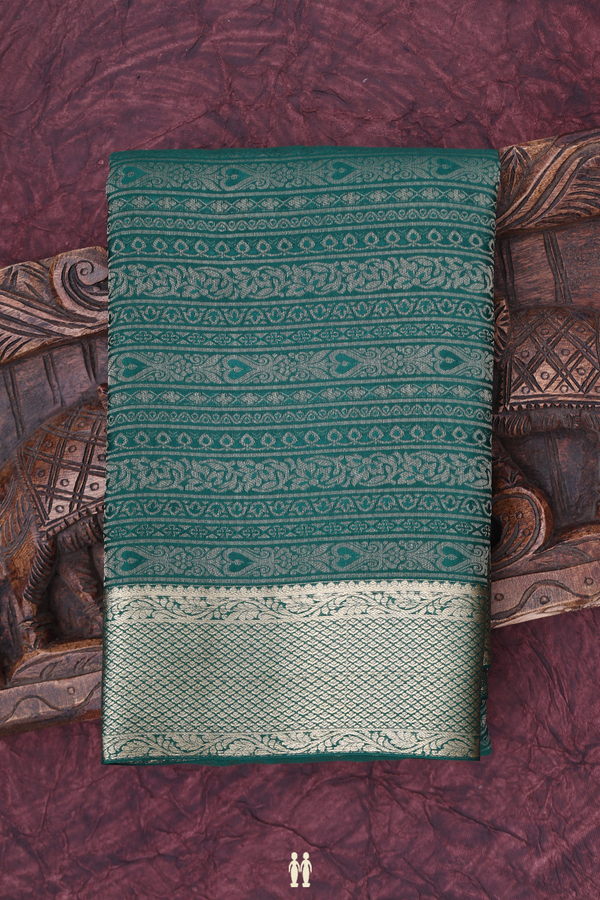 Mysore Silk Saree In Forest Green With Brocade Design