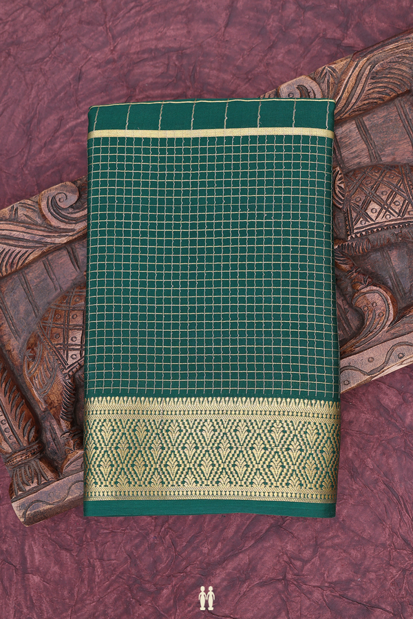 Mysore Silk Saree In Forest Green With Checks Design