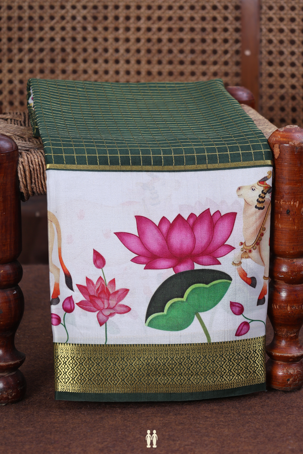 Mysore Silk Saree In Forest Green With Checks Design