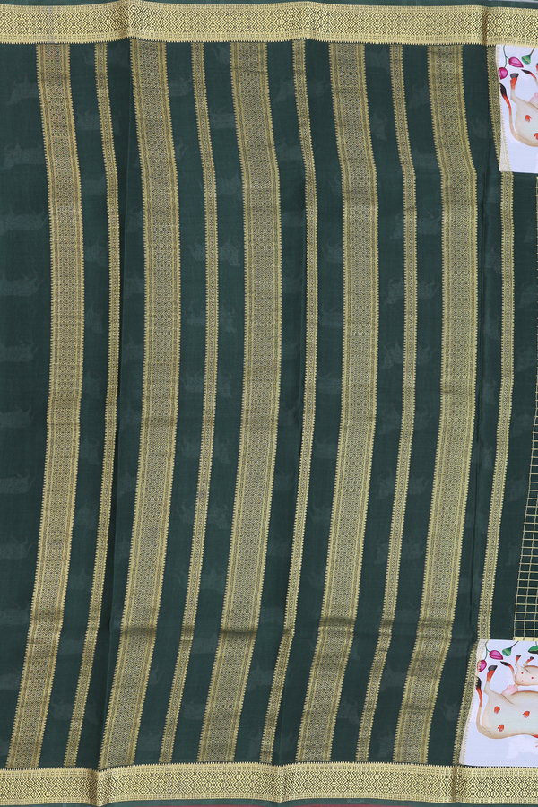 Mysore Silk Saree In Forest Green With Checks Design