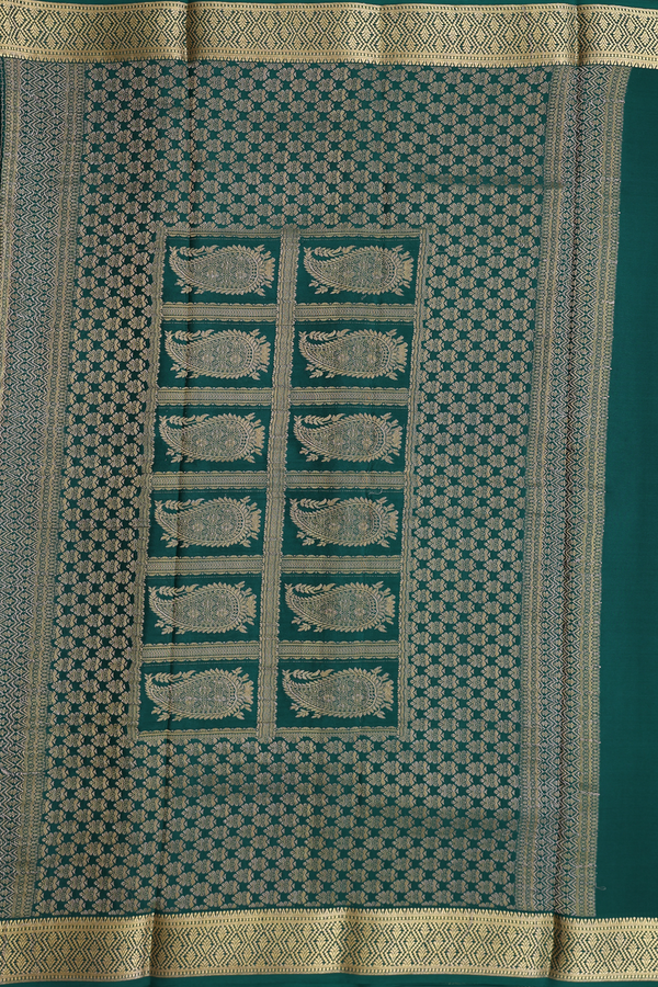 Mysore Silk Saree In Forest Green With Checks Design
