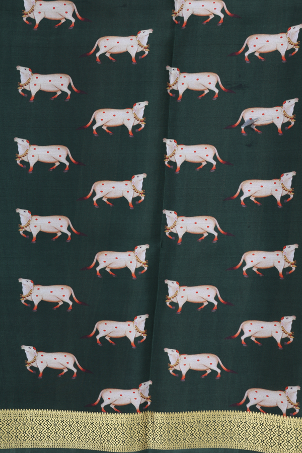Mysore Silk Saree In Forest Green With Checks Design