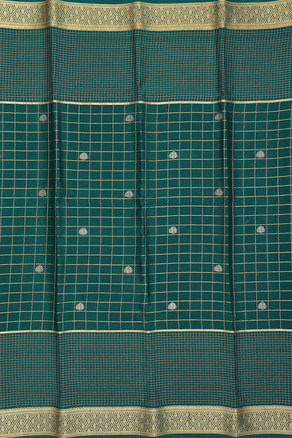 Mysore Silk Saree In Forest Green With Checks Design