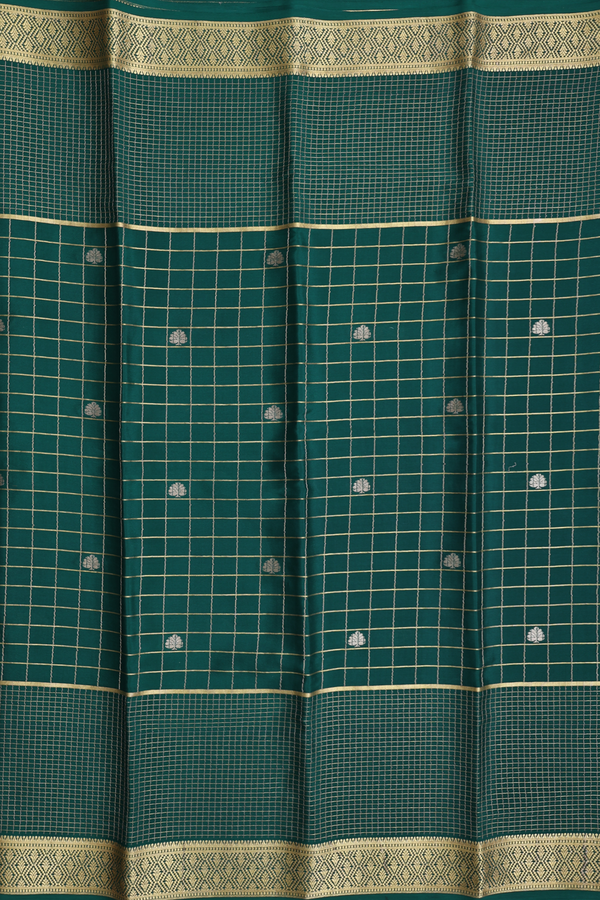 Mysore Silk Saree In Forest Green With Checks Design