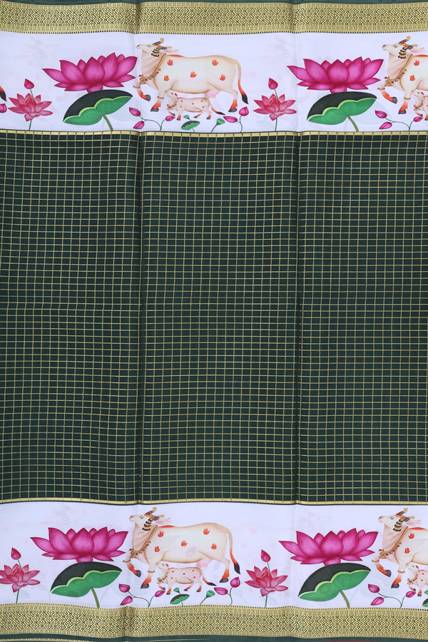 Mysore Silk Saree In Forest Green With Checks Design