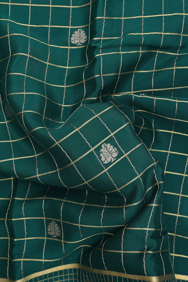 Mysore Silk Saree In Forest Green With Checks Design