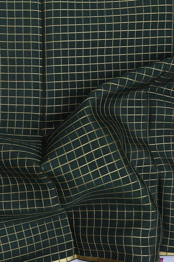 Mysore Silk Saree In Forest Green With Checks Design