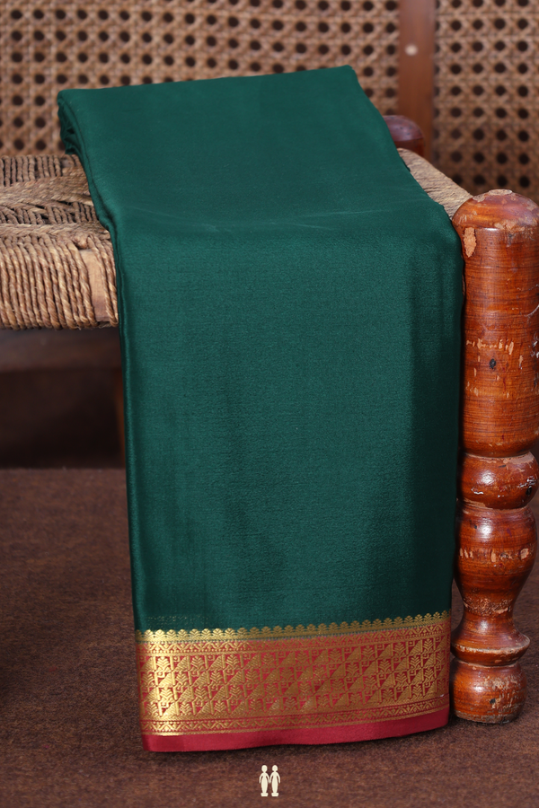 Mysore Silk Saree In Forest Green With Contrast Border
