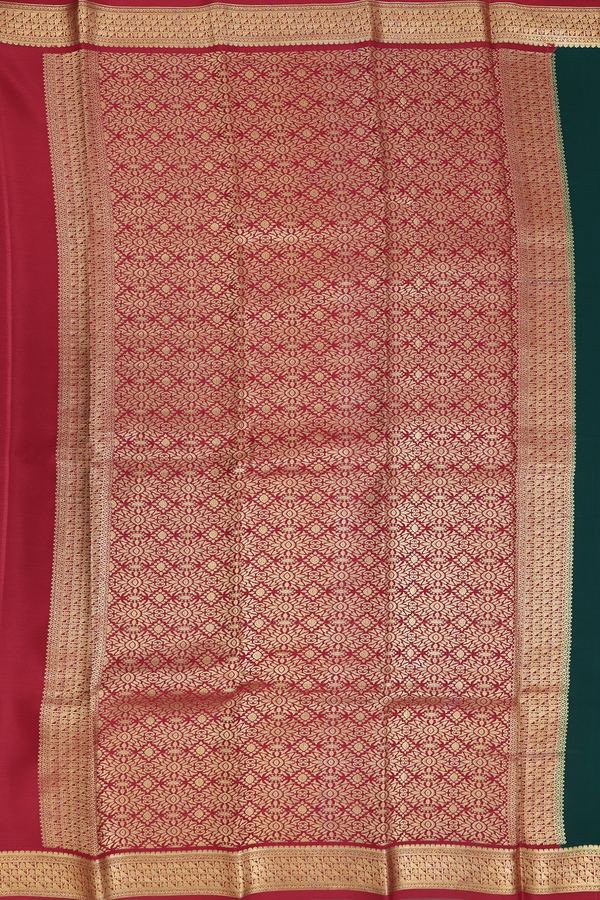 Mysore Silk Saree In Forest Green With Contrast Border