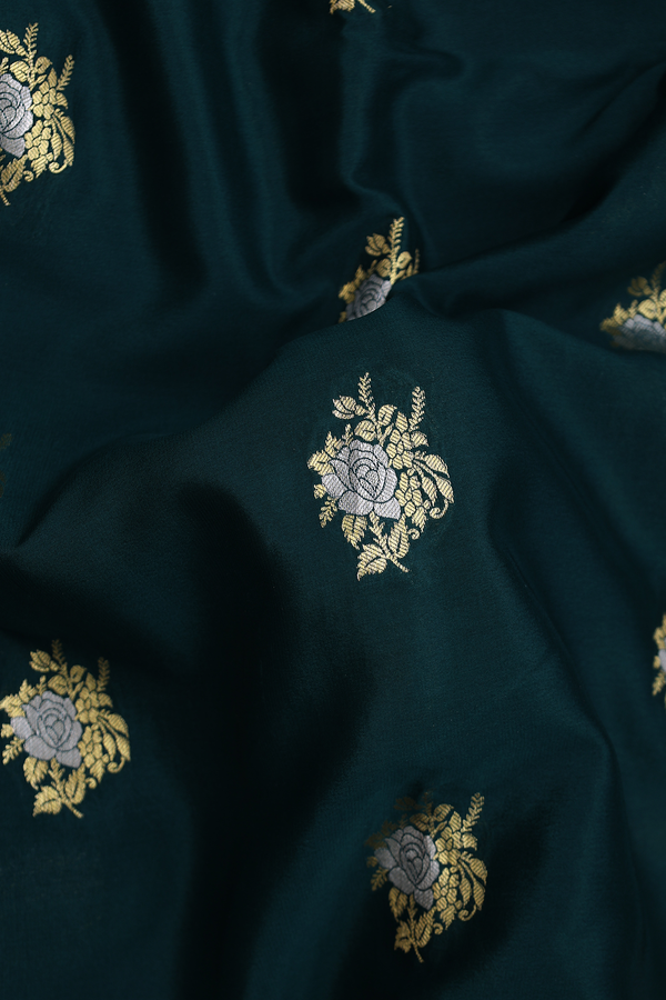 Mysore Silk Saree In Forest Green With Floral Buttas