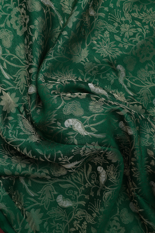 Mysore Silk Saree In Forest Green With Floral Design