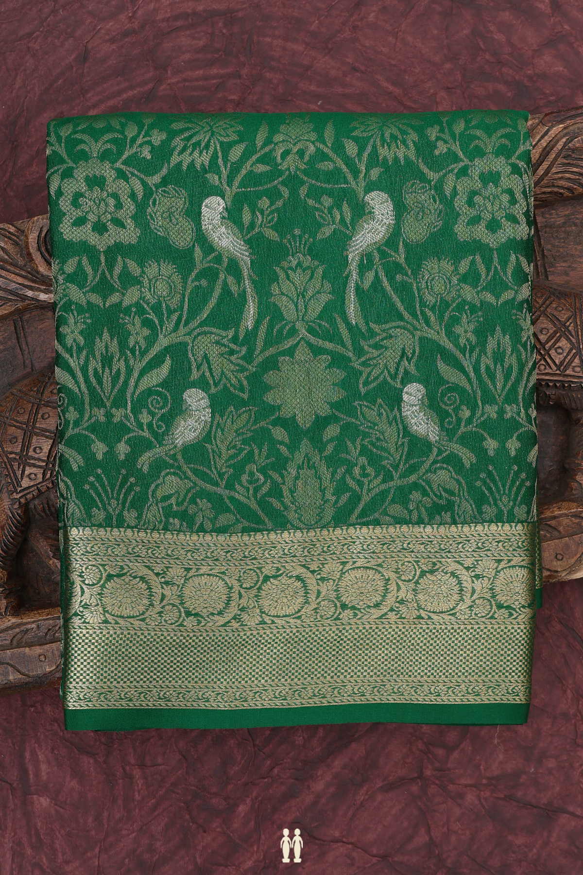Mysore Silk Saree In Forest Green With Floral Design