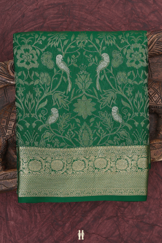 Mysore Silk Saree In Forest Green With Floral Design