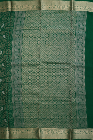 Mysore Silk Saree In Forest Green With Floral Design