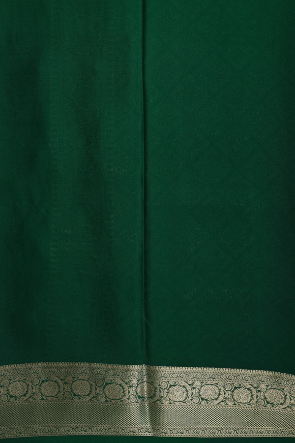 Mysore Silk Saree In Forest Green With Floral Design