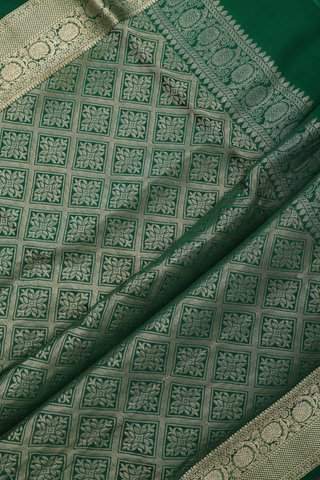 Mysore Silk Saree In Forest Green With Floral Design