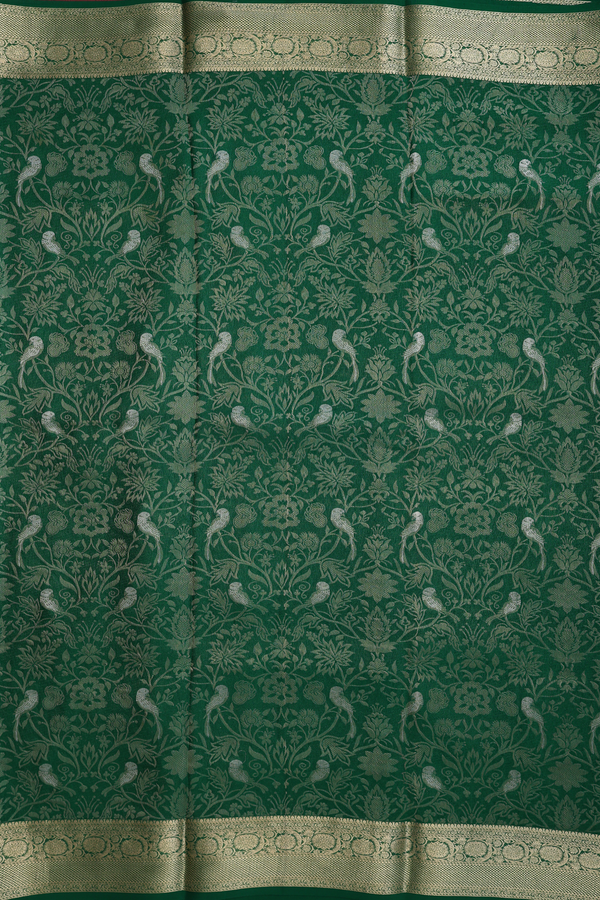 Mysore Silk Saree In Forest Green With Floral Design