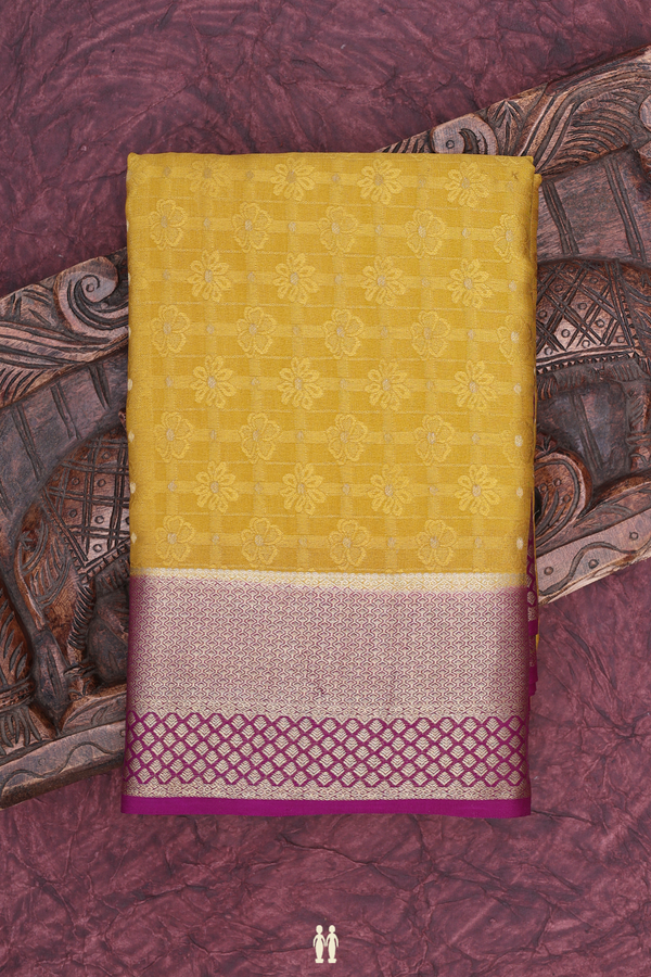 Mysore Silk Saree In Golden Yellow With Floral Design