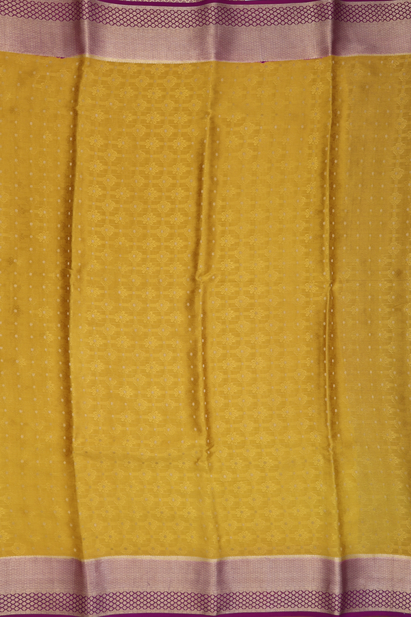 Mysore Silk Saree In Golden Yellow With Floral Design