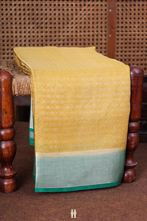 Mysore Silk Saree In Golden Yellow With Ogee Design