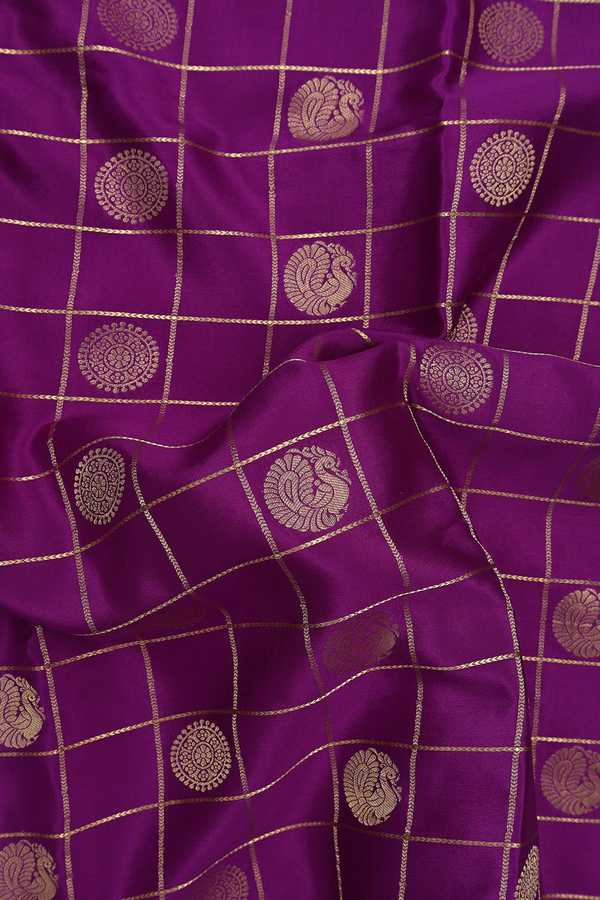 Mysore Silk Saree In Grape Purple With Checks Design