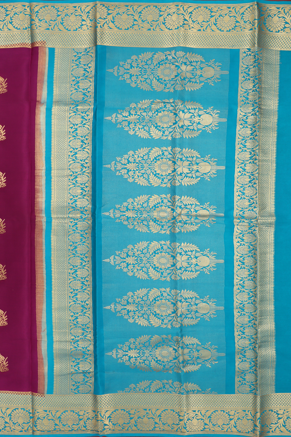 Mysore Silk Saree In Grape Purple With Floral Buttas