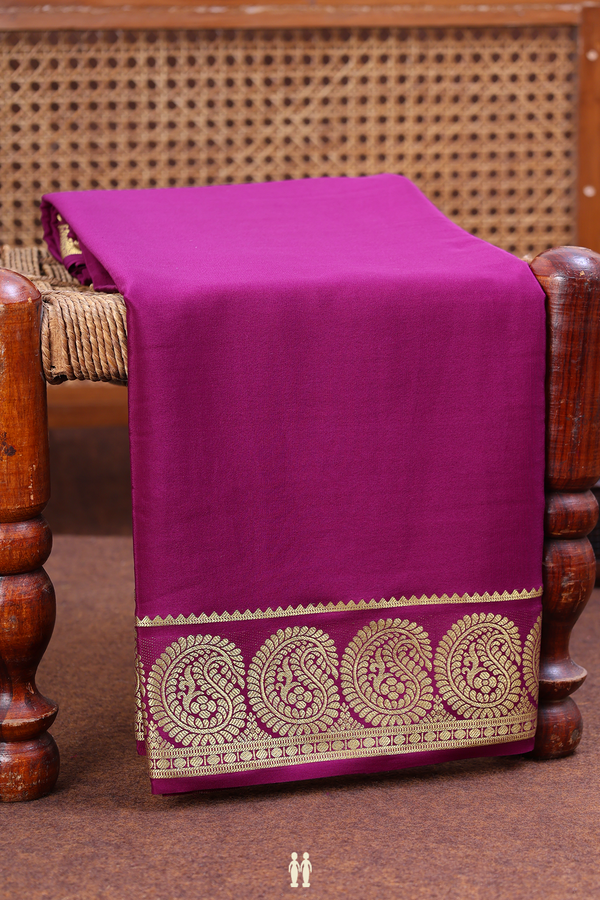 Mysore Silk Saree In Grape Purple With Paisley Border