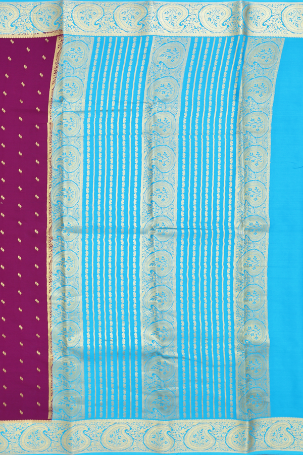 Mysore Silk Saree In Grape Purple With Zari Buttas