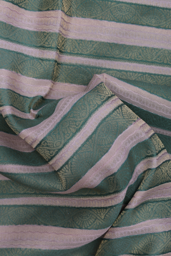 Mysore Silk Saree In Green And Beige With Stripes Design
