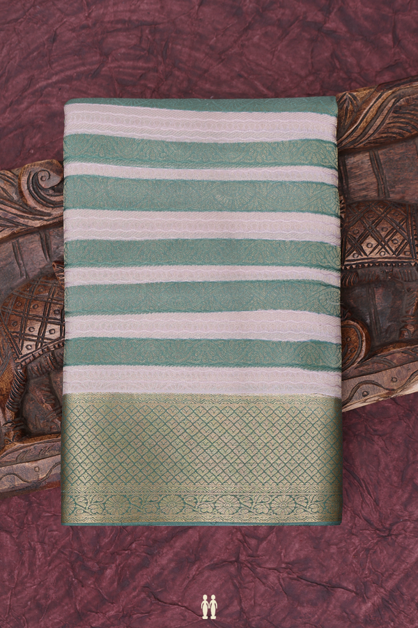 Mysore Silk Saree In Green And Beige With Stripes Design