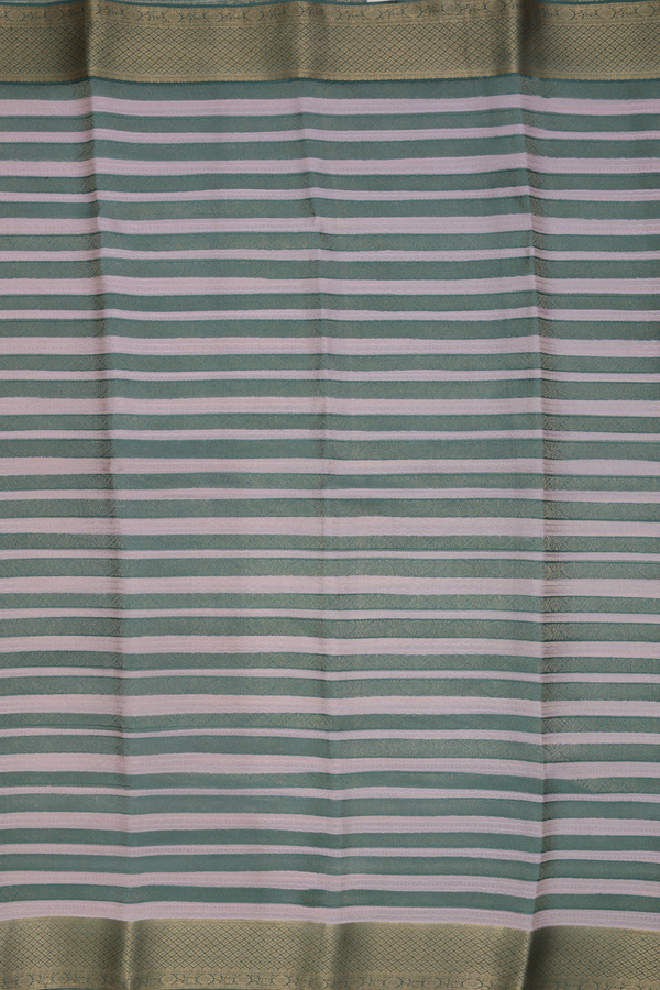 Mysore Silk Saree In Green And Beige With Stripes Design