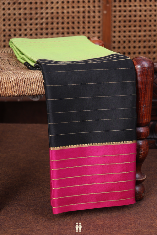 Mysore Silk Saree In Green And Black With Stripes Design
