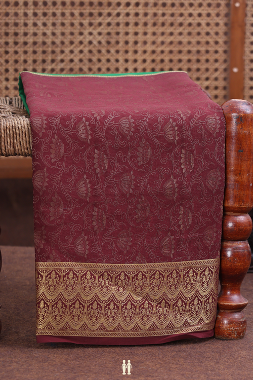 Mysore Silk Saree In Green And Brown With Half And Half