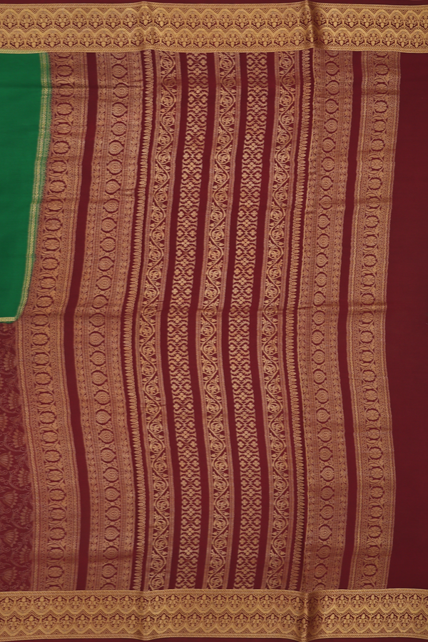Mysore Silk Saree In Green And Brown With Half And Half