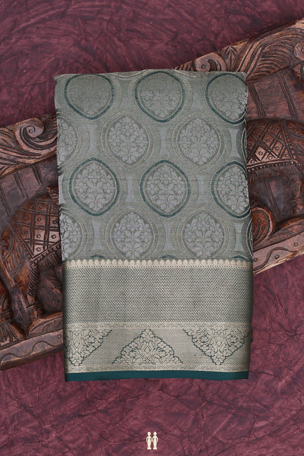 Mysore Silk Saree In Green Tissue With Floral Design