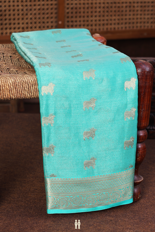Mysore Silk Saree In Green Tissue With Zari Buttas