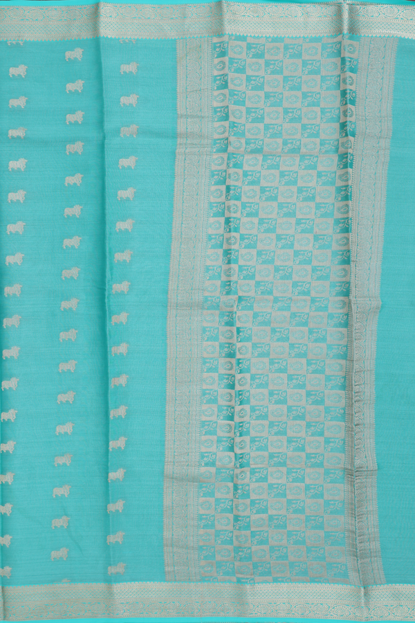 Mysore Silk Saree In Green Tissue With Zari Buttas