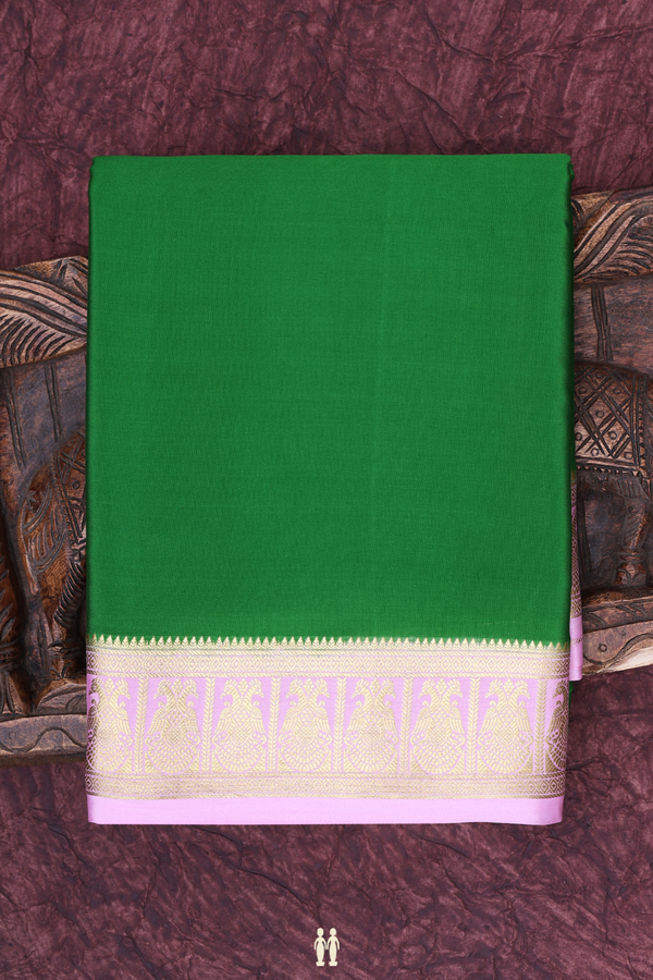 Mysore Silk Saree In Green With Contrast Border