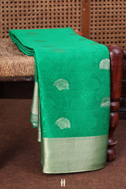 Mysore Silk Saree In Green With Floral Buttas