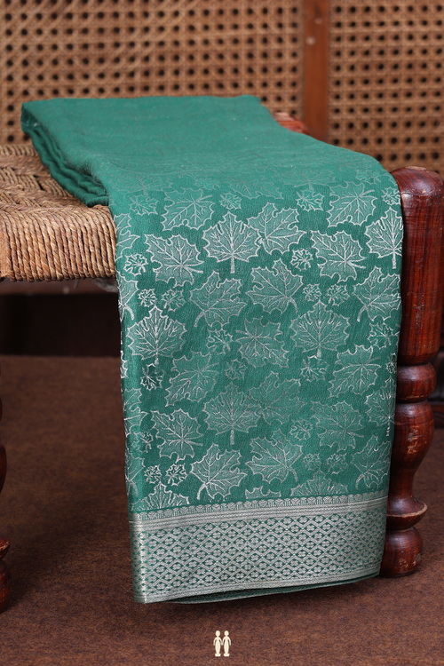 Mysore Silk Saree In Green With Leaf Design