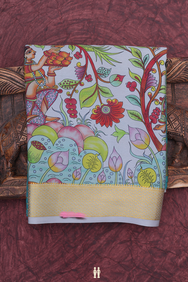 Mysore Silk Saree In Grey And Green With Half And Half Design