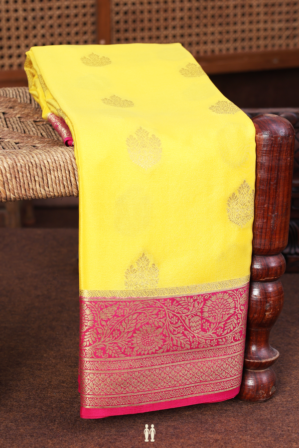 Mysore Silk Saree In Honey Yellow With Zari Buttas