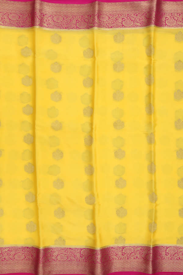 Mysore Silk Saree In Honey Yellow With Zari Buttas