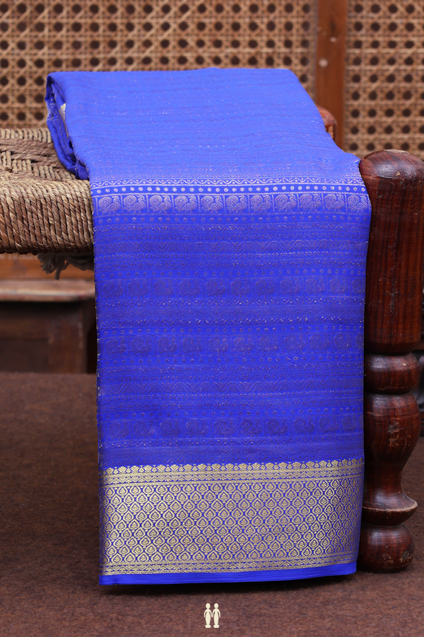 Mysore Silk Saree In Indigo Blue With Brocade Design